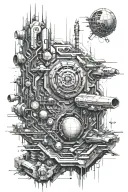 Dystopian matrix code embedded with spacecraft tattoo design idea