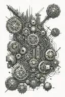Dystopian matrix code embedded with spacecraft tattoo design idea