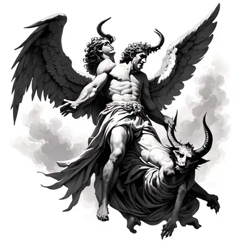Angel Gabriel Defeating Devil tattoo design idea
