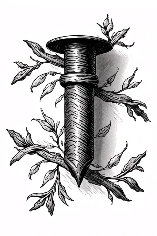 A traditional hand forged nail (think early 1800s) I want photorealism with simple blackwood and minimal shading  tattoo design idea