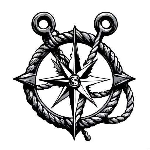 anchor with a rope intertwined and a compass inside with 27 of the middle of the anch with a maple leaf as in for canada tattoo design idea