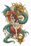 libra and dragon emerging tattoo design idea