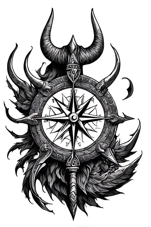 viking, norse, femine compass tattoo design idea