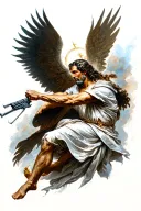 saint Gabriel fighting tattoo design idea