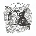 rabbit cat fire in yin yang style in the moon tattoo design idea