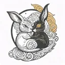 rabbit cat fire in yin yang style in the moon tattoo design idea