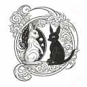 rabbit cat fire in yin yang style in the moon tattoo design idea