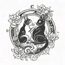 rabbit cat fire in yin yang style in the moon tattoo design idea