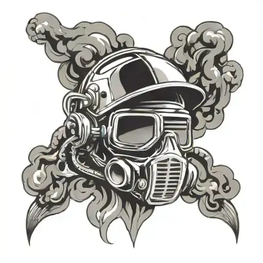 Welding helmet surrounded by smoke tattoo design idea