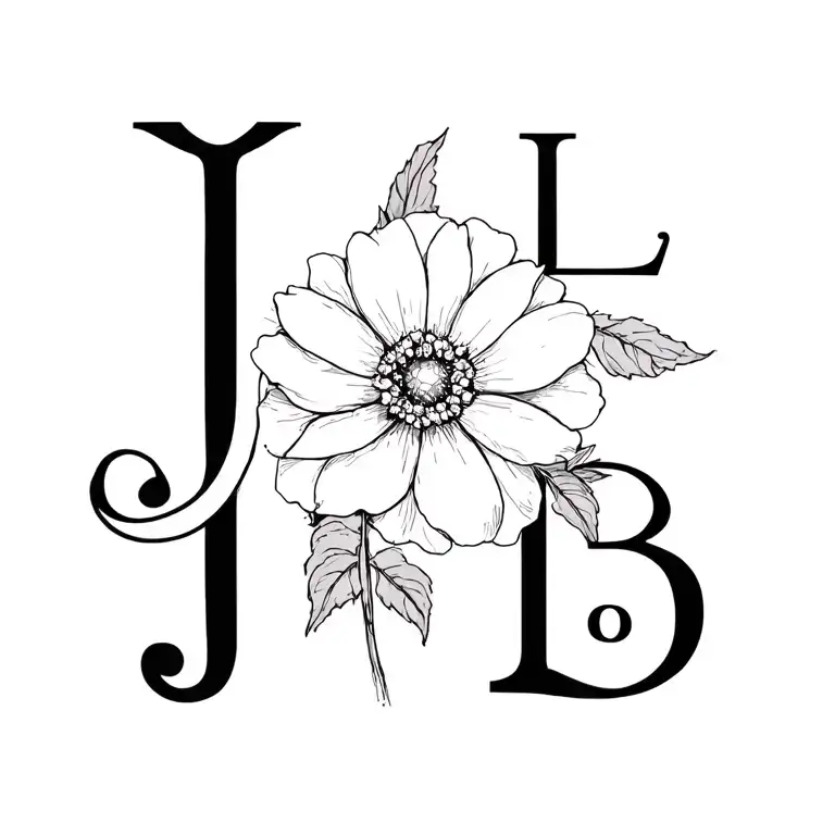 Flower with letters; J, L, E and B together along tattoo design idea