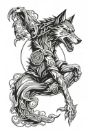 Naruto sun, Sasuke half moon, angry wolf combined black and white tattoo for men forearm tattoo design idea