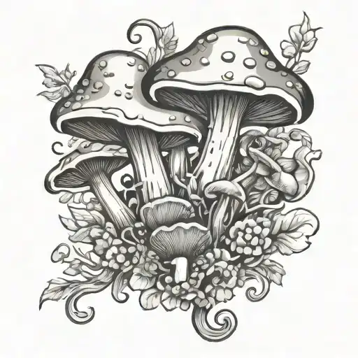 Scottish cost of arms with mushrooms growing tattoo design idea