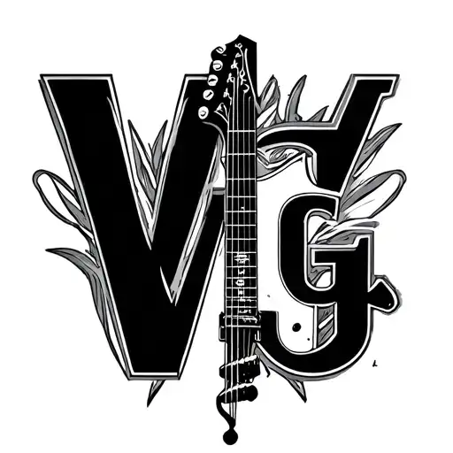 guitar with V and G letters tattoo design idea