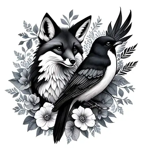 floral lace birds fox tattoo design idea