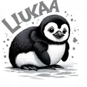 baby penguin with the name 'Luka' mixed within tattoo design idea