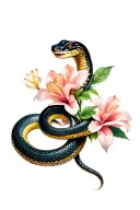 snake and flower tattoo design idea