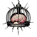 a broken cage with a brain inside. I want it colored tattoo design idea