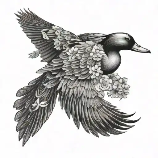 duck in japanese crane style with flowers   tattoo design idea