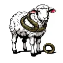 standing white sheep with a snake wrapped tattoo design idea