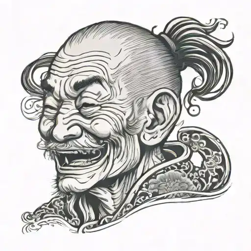 a old man who is beaten until dead and smile for other people  tattoo design idea