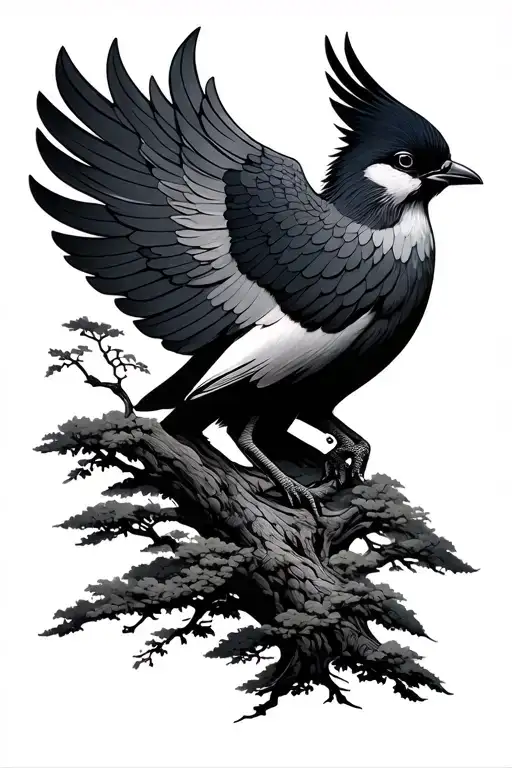 swift bird outline Bodhi tree mountain tattoo design idea