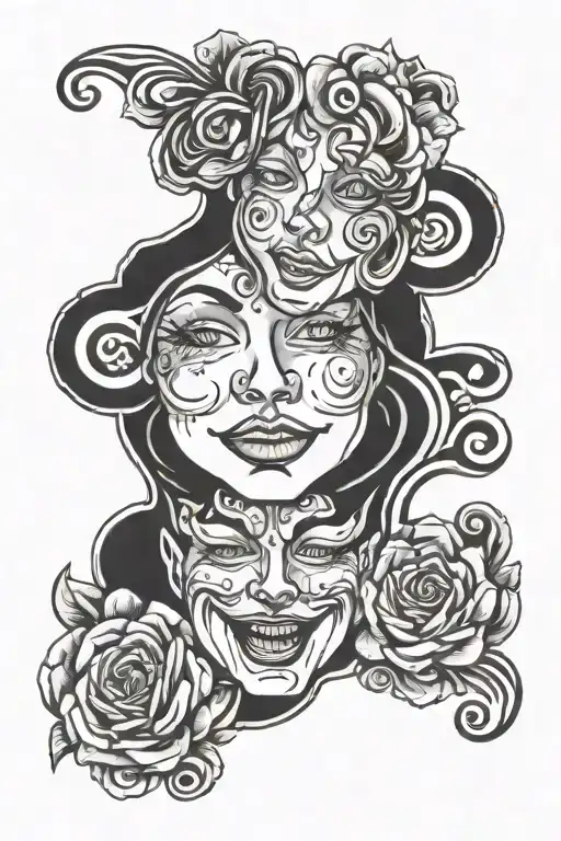 happy and sad face tattoo design idea