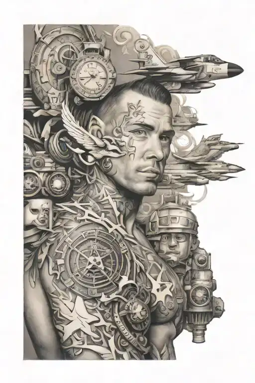 Create a sleeve tattoo for a man served 20 years in the US Air Force, Caribbean , Two children, Germany, Italy, Japan,  tattoo design idea