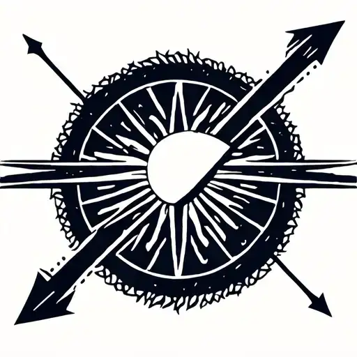 arrow and bow with half sun rising sun tattoo design idea