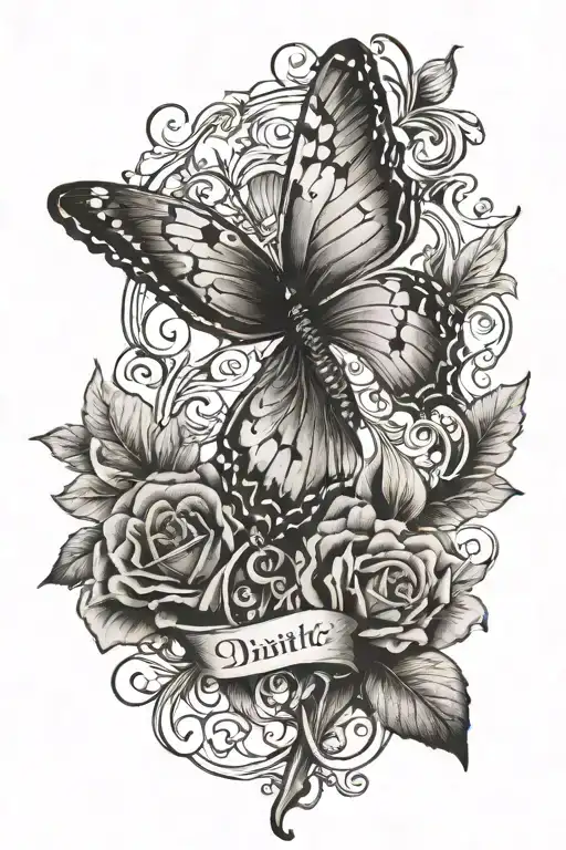 spine tattoo with a butterfly that's says  the words "despite it all she lived past the pain" tattoo design idea