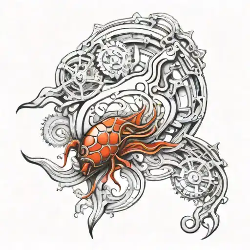 bio mechanical on back tattoo design idea