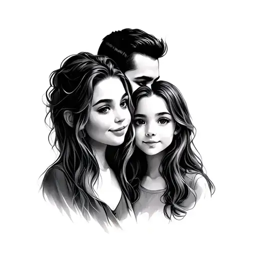 3 daughters dad tattoo design idea