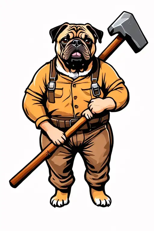 pug geologist holding a rock hammer tattoo design idea