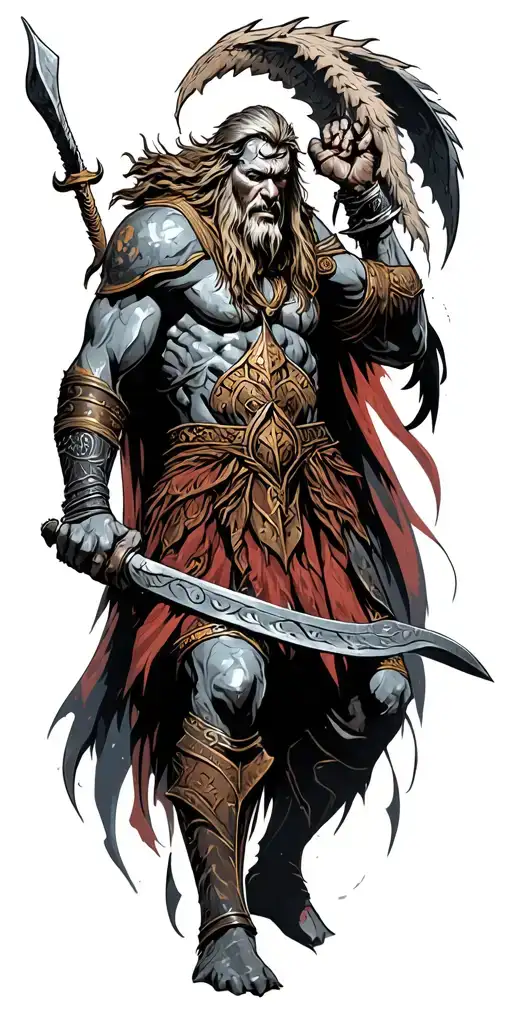 viking warrior fighting demons tattoo design idea