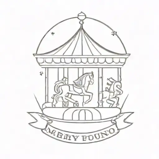mini merry go round with a flag and text "stay until tomorrow" tattoo design idea