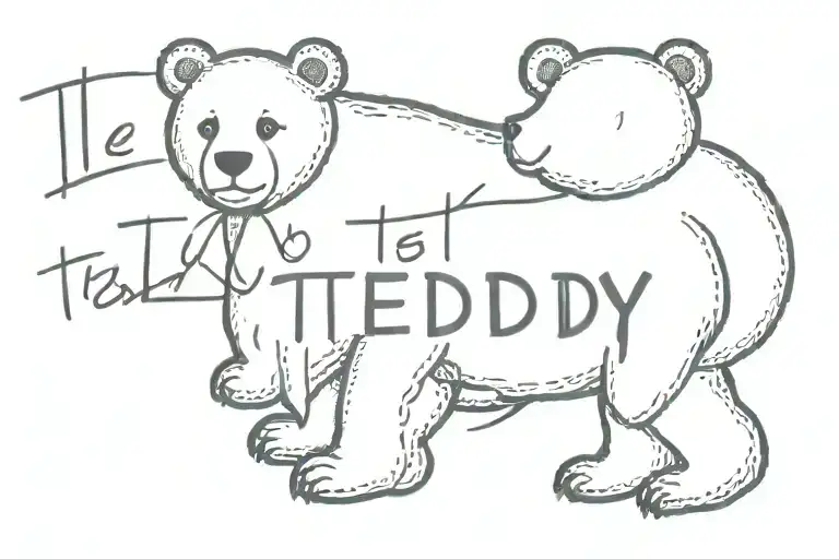 ''teddy"  written on bear walking tattoo design idea