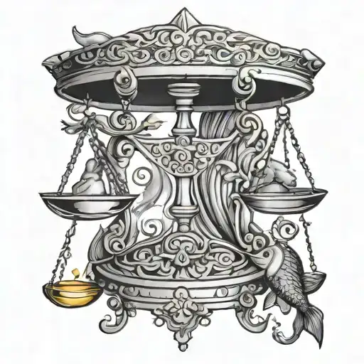 Libra scale with Pisces fish tattoo design idea