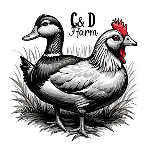 duck and chicken next to each other with words saying C & D Farm tattoo design idea