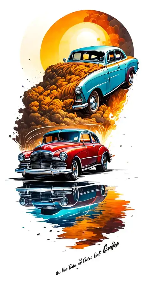 car theme sleeve tattoo design idea