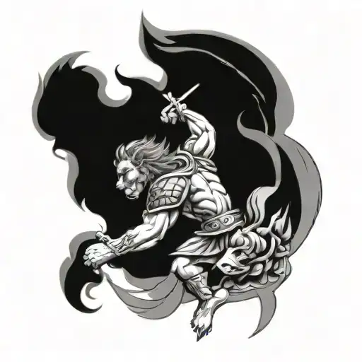 roman emperor fighting wolf tattoo design idea