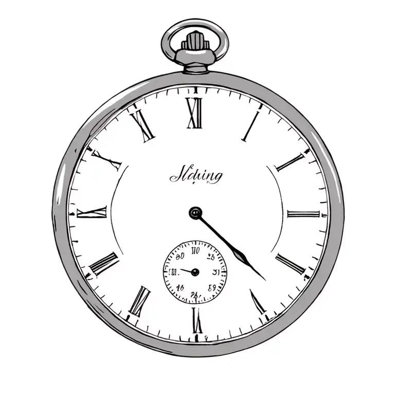 pocket watch with name and date of birth date tattoo design idea