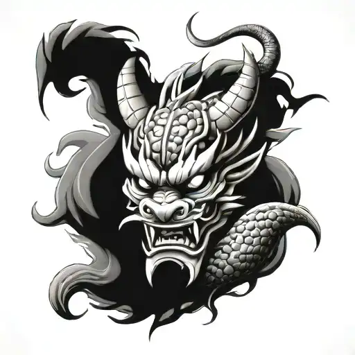 Japanese Dragon And Oni Mask tattoo design idea