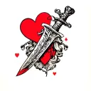 queen of hearts getting stabbed with a dagger tattoo design idea