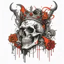 King of Death Skull and Demon tattoo design idea