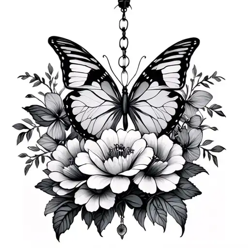 butterflies tiger flowers chandelier tattoo design idea