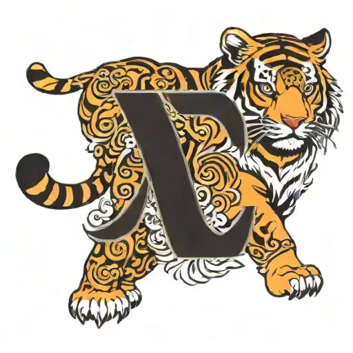 Tiger with eyes in the shape of the greek letter theta tattoo design idea