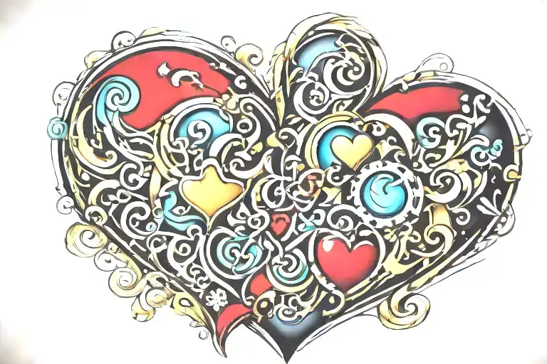 names with heart shaped locket tattoo design idea