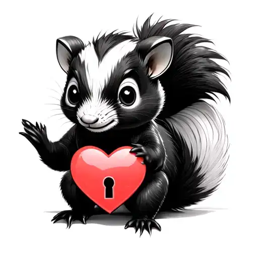 skunk with heart shaped lock tattoo design idea