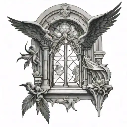 archangel and cathedral windows  tattoo design idea