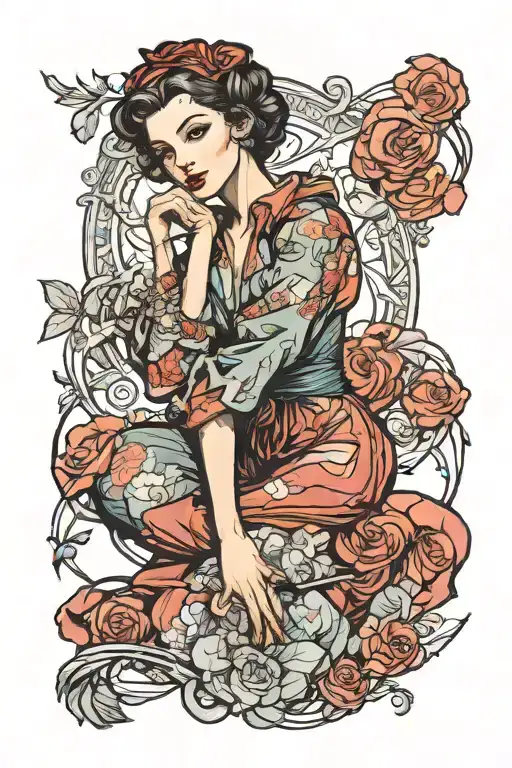 mucha style rosie the riveter pose tattoo design idea