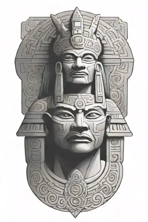 itzamna mayan god with pyramid emerging tattoo design idea